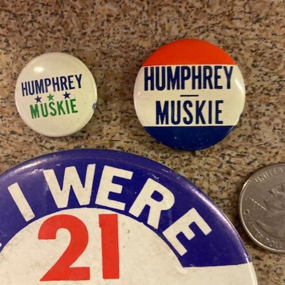 3 Humphrey for President Campaign Buttons (2 Humphrey-Muskie 1968) - Picture 2 of 4